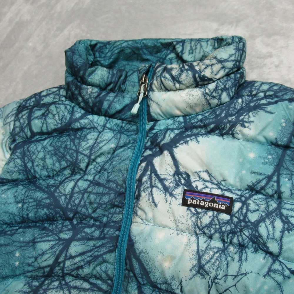 Patagonia Down Sweater Down‎ Jacket Girls XL 14 Teal Tree Print Puffer Warm READ - Picture 4 of 16